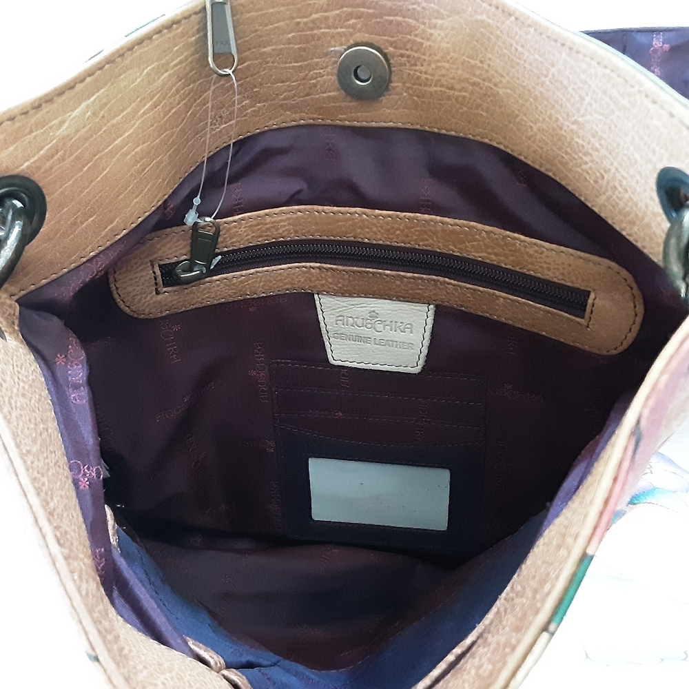 Anuschka Brown Multi-Color Hand-Painted Leather Hobo Bag - Picture 9 of 12